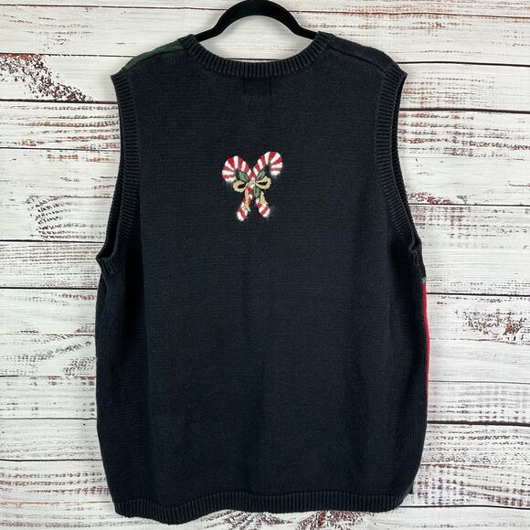 Womens Nutcracker Black Embroidered Patchwork Christmas Holiday Sweater Vest 1X - Picture 4 of 5